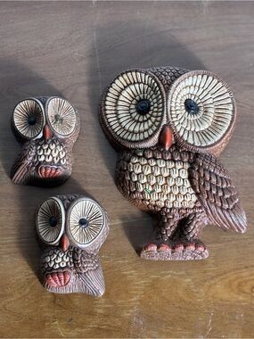 Vintage 1970’s molded foam owl hanging wall plaques